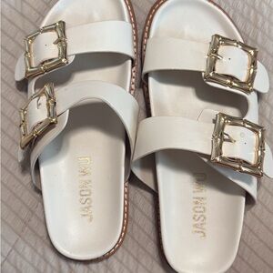 Jason Wu White Sandals with Gold Buckles